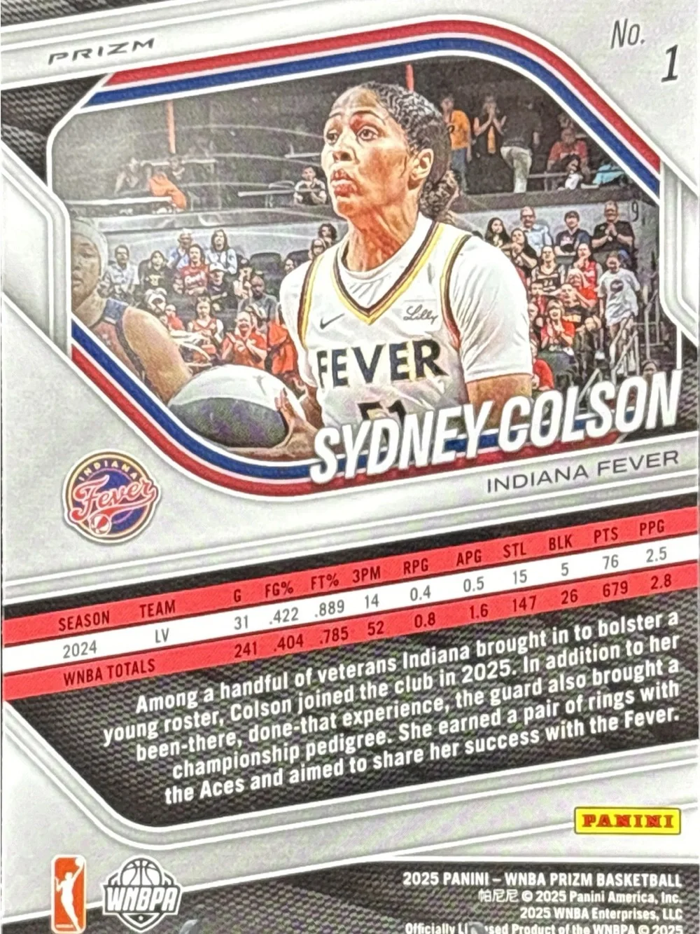 PaniniSydney Colson Indiana Fever Rainbow Prizm Basketball Card